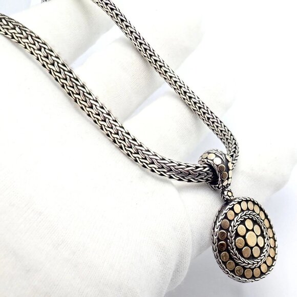 Authentic! John Hardy JH 18k Yellow Gold Silver Dot Pendant And Necklace - Picture 6 of 10